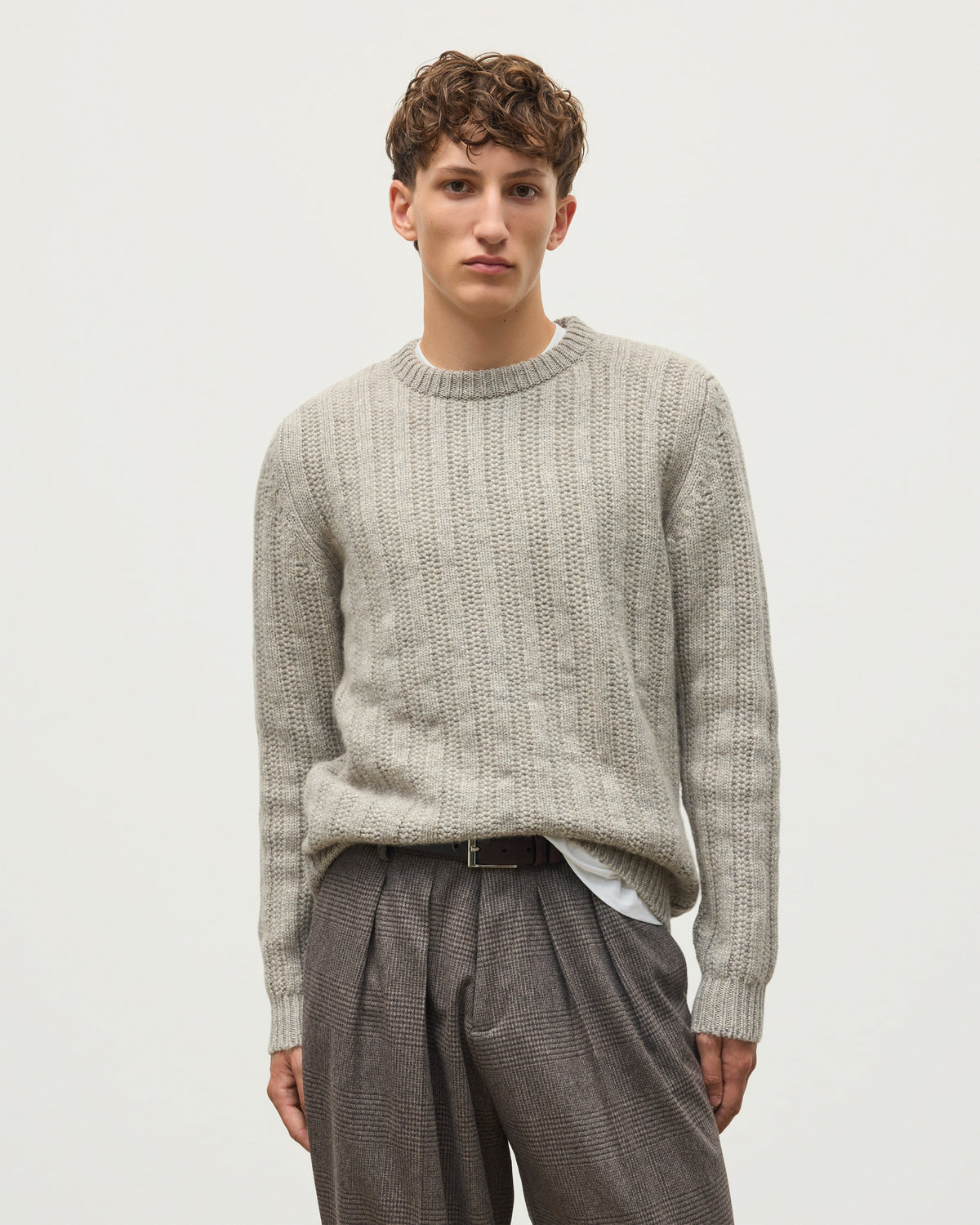 Johnstons of Elgin - Donachie Grey Marble Ribbed Cashmere & Cotton Jumper