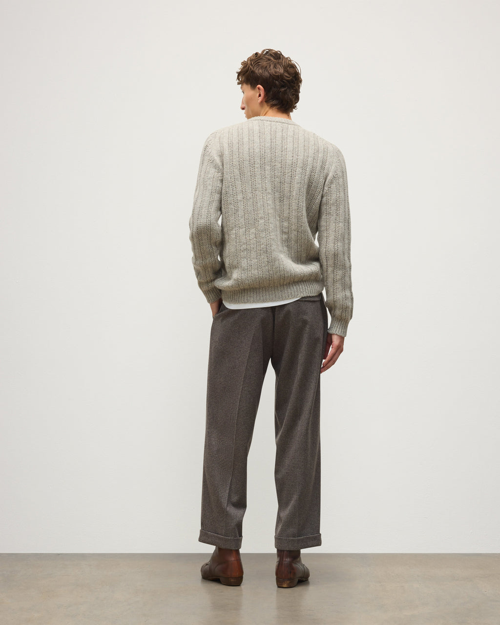 Johnstons of Elgin - Donachie Grey Marble Ribbed Cashmere & Cotton Jumper