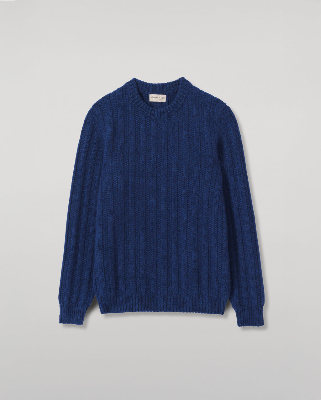 Johnstons of Elgin - Donachie Blue Marble Ribbed Cashmere & Cotton Jumper
