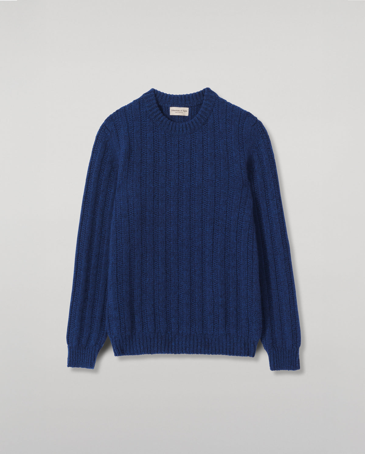 Johnstons of Elgin - Donachie Blue Marble Ribbed Cashmere & Cotton Jumper