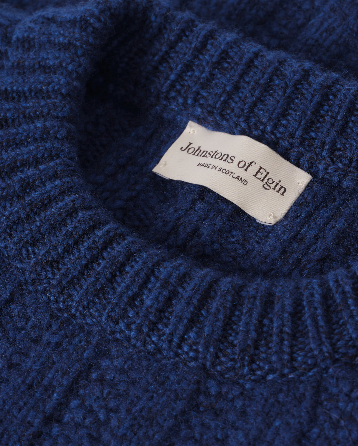 Johnstons of Elgin - Donachie Blue Marble Ribbed Cashmere & Cotton Jumper