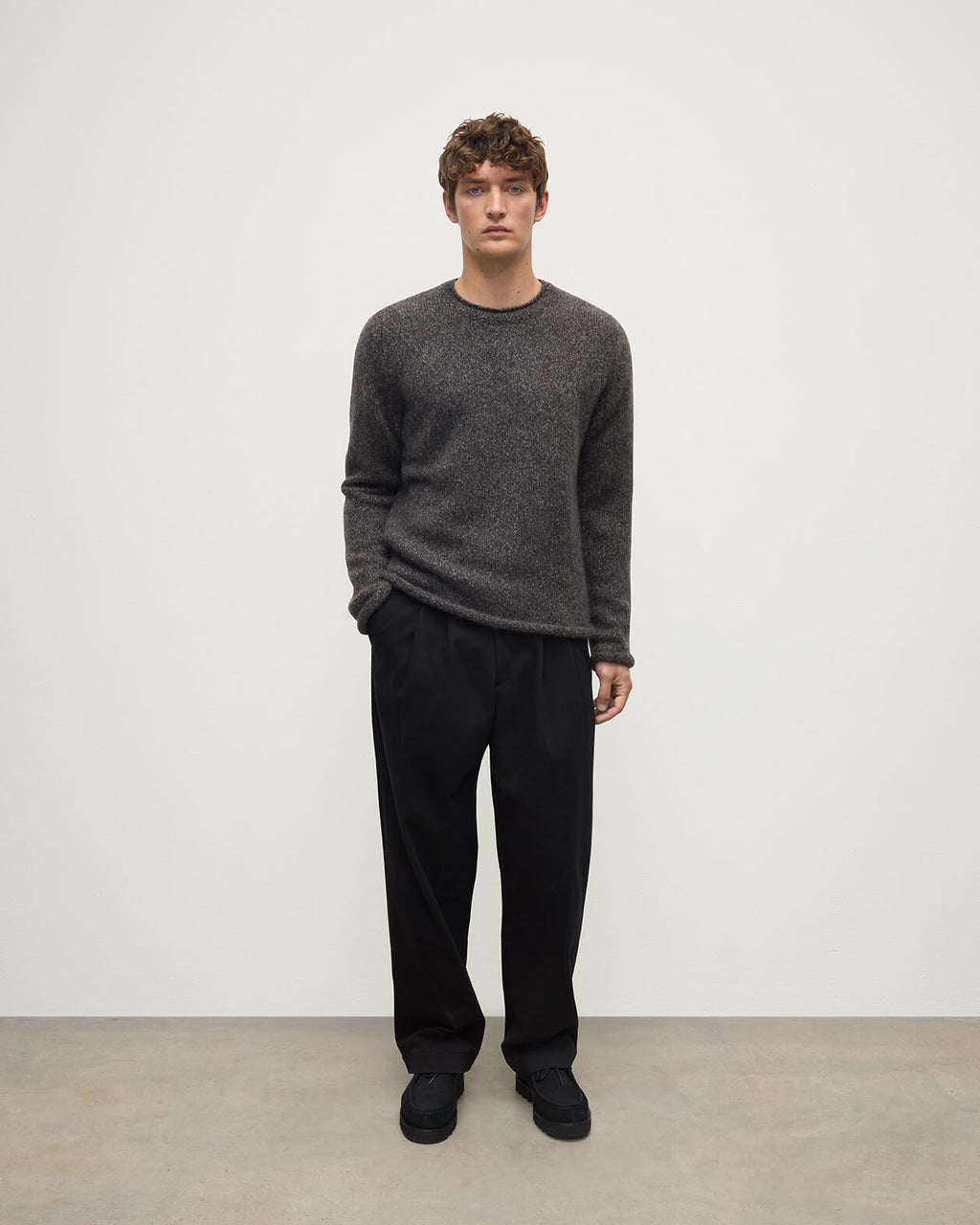 Johnstons of Elgin - Brushed Cashmere Silk Dark Grey Jumper