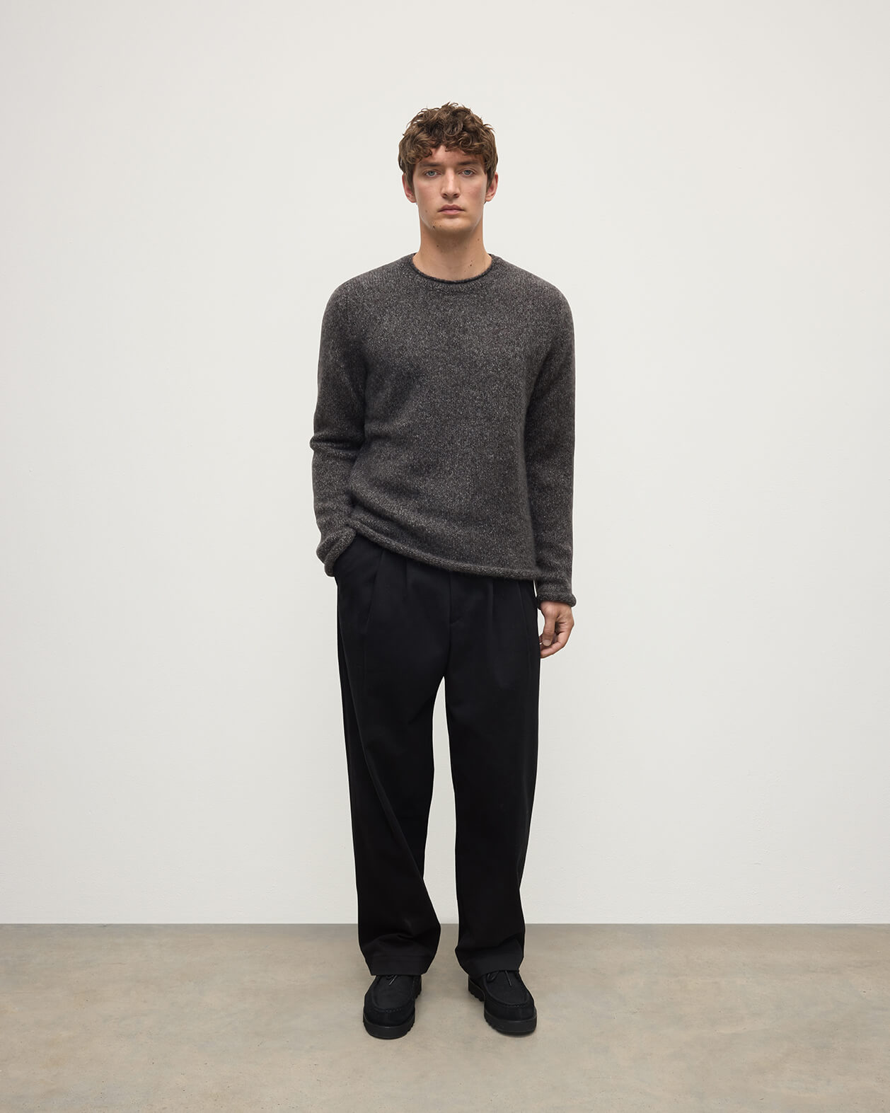 Johnstons of Elgin - Brushed Cashmere Silk Dark Grey Jumper