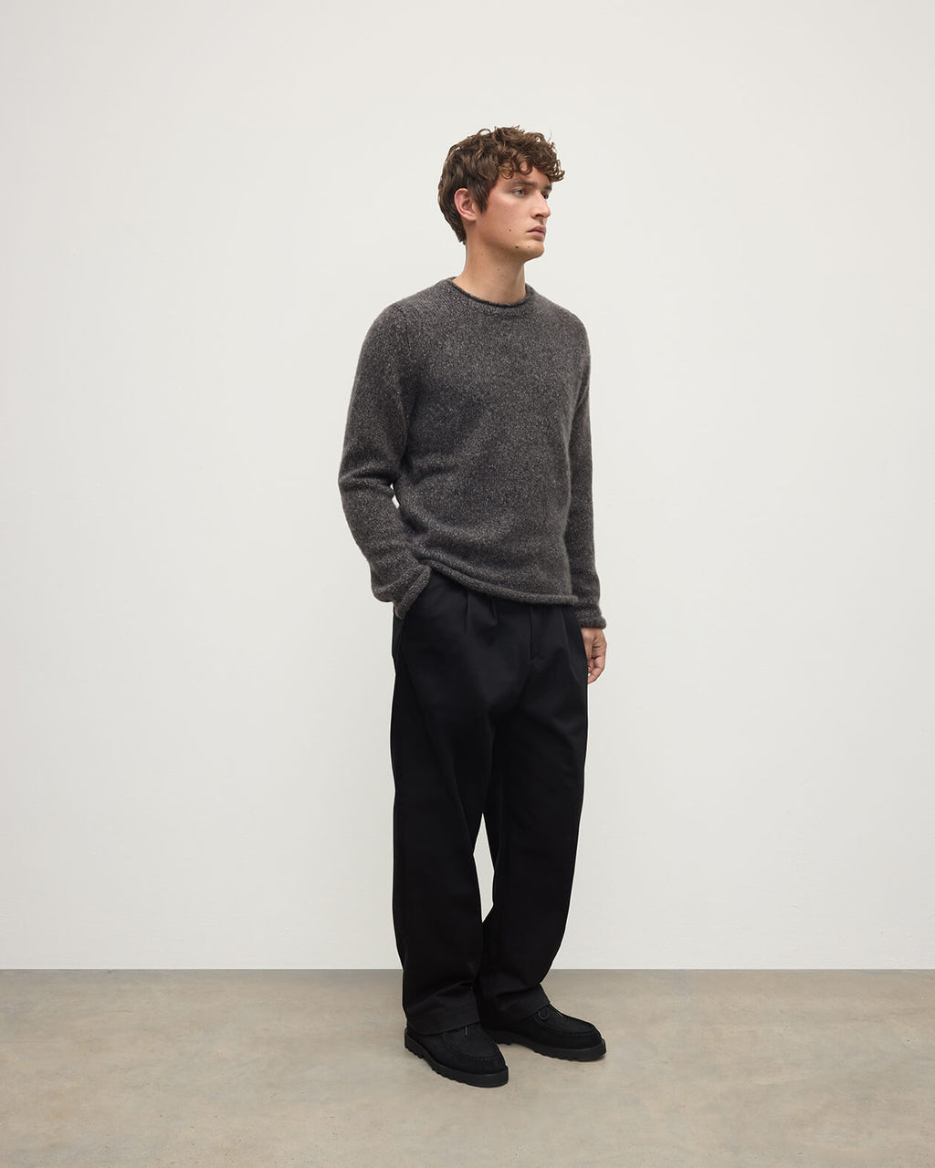 Johnstons of Elgin - Brushed Cashmere Silk Dark Grey Jumper