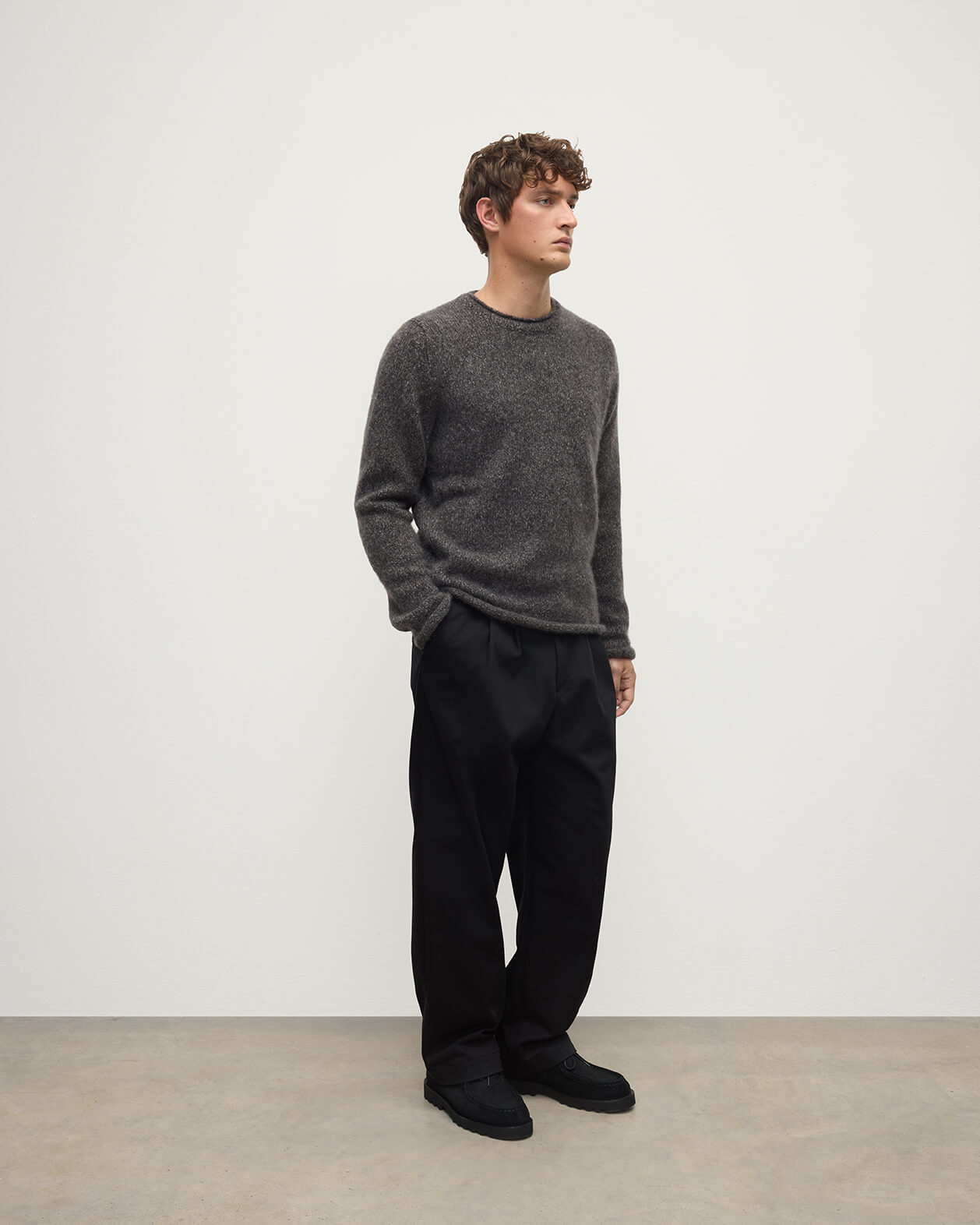 Johnstons of Elgin - Brushed Cashmere Silk Dark Grey Jumper