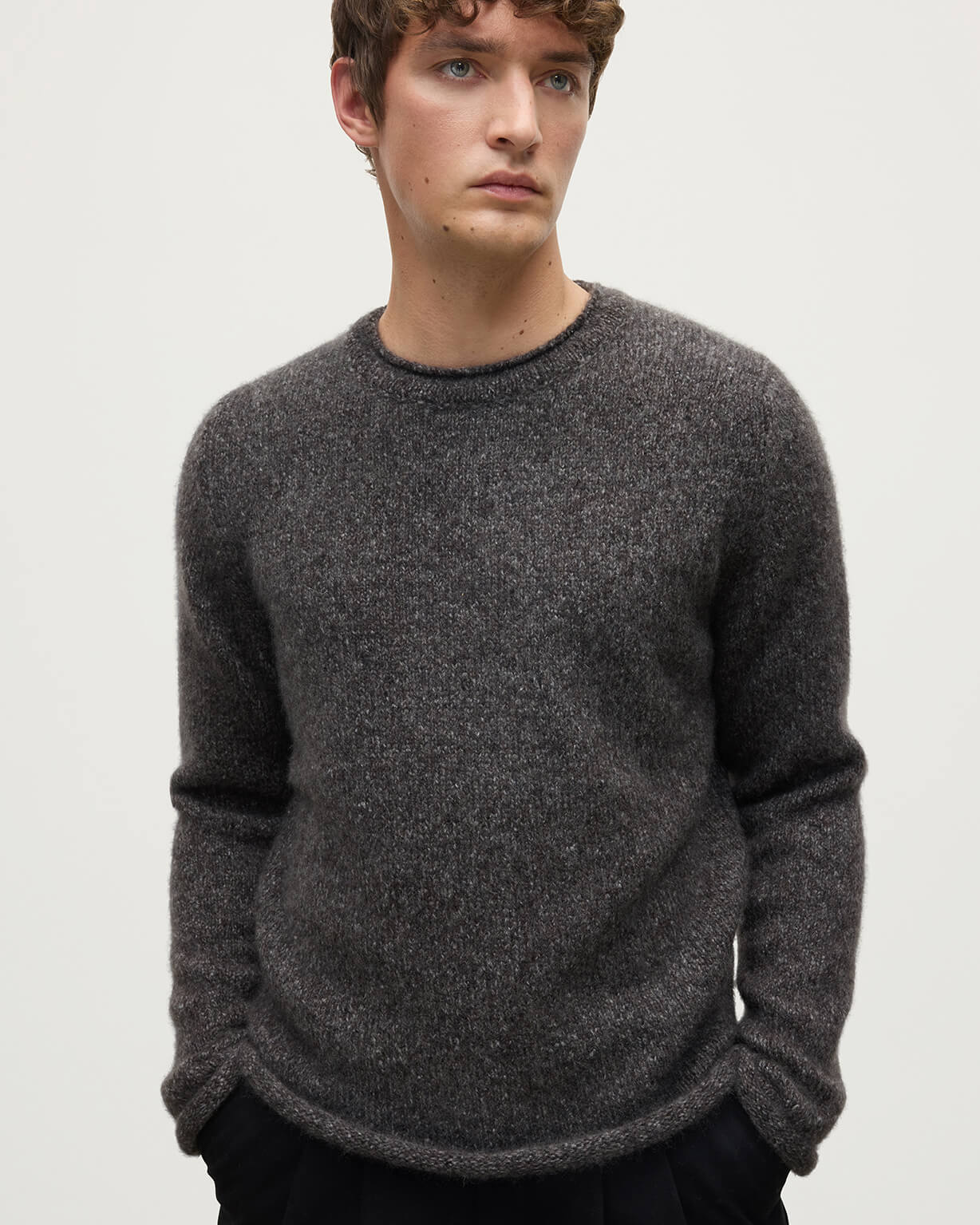 Johnstons of Elgin - Brushed Cashmere Silk Dark Grey Jumper