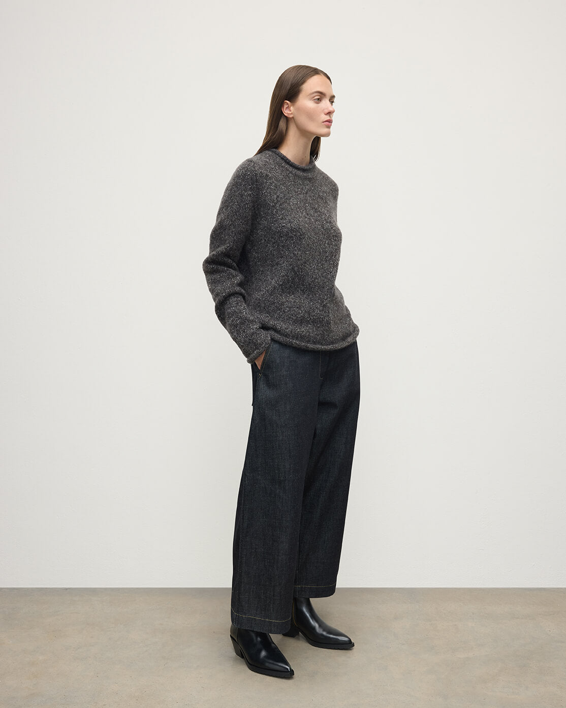 Johnstons of Elgin - Brushed Cashmere - Silk Dark Grey Jumper