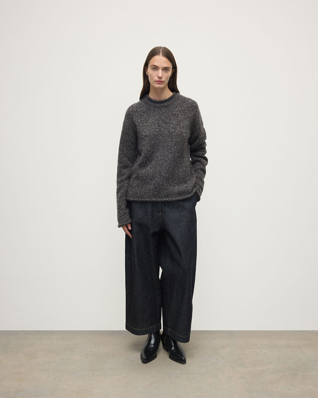 Johnstons of Elgin - Brushed Cashmere - Silk Dark Grey Jumper