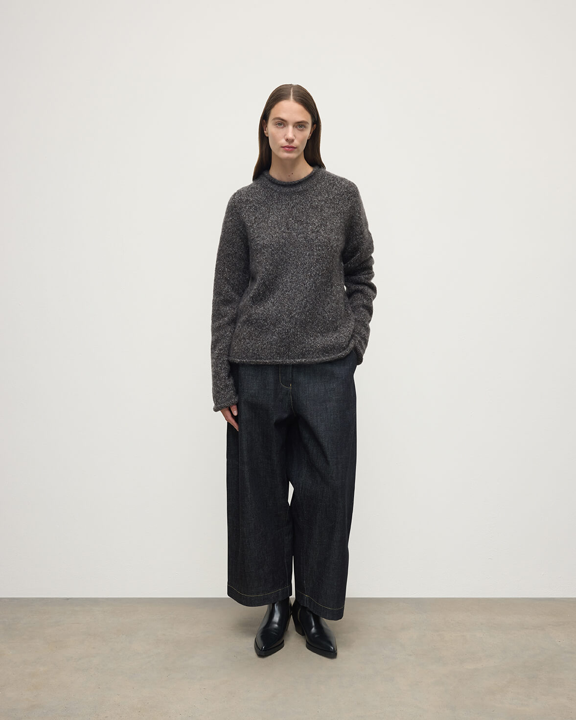 Johnstons of Elgin - Brushed Cashmere - Silk Dark Grey Jumper