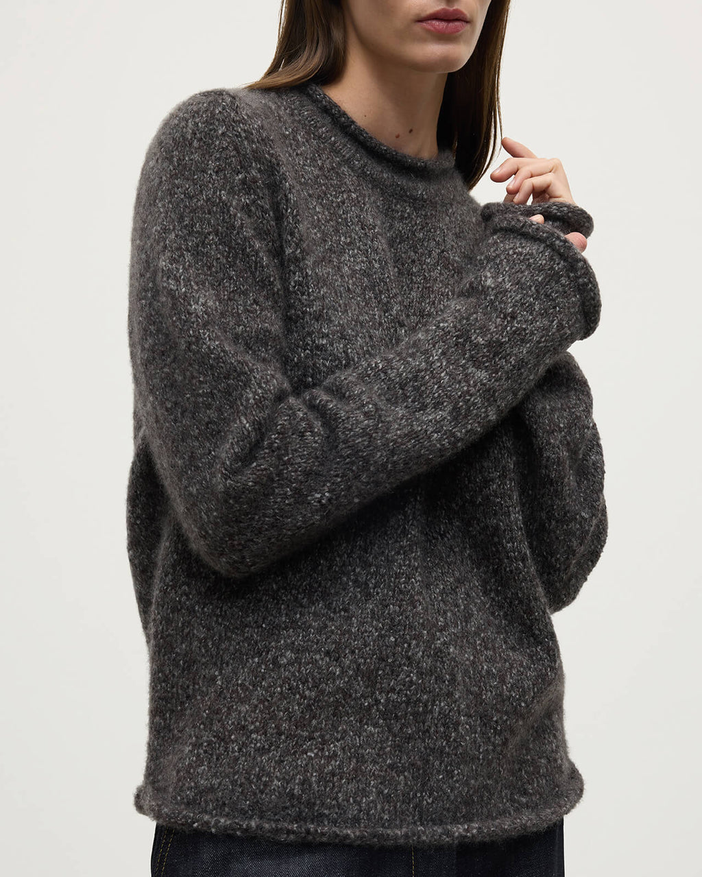 Johnstons of Elgin - Brushed Cashmere - Silk Dark Grey Jumper