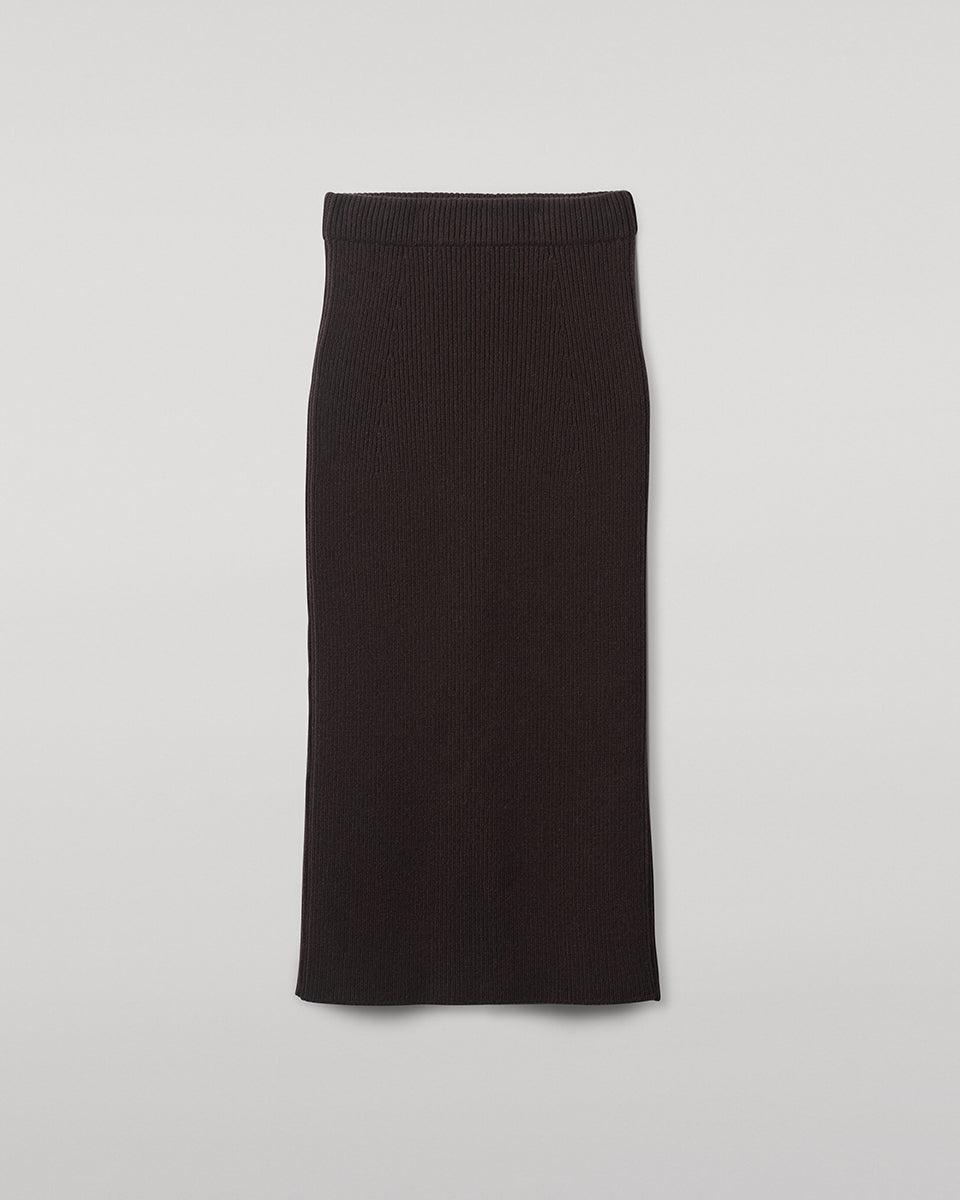 Johnstons of Elgin - Cashmere Dark Brown Midi Skirt