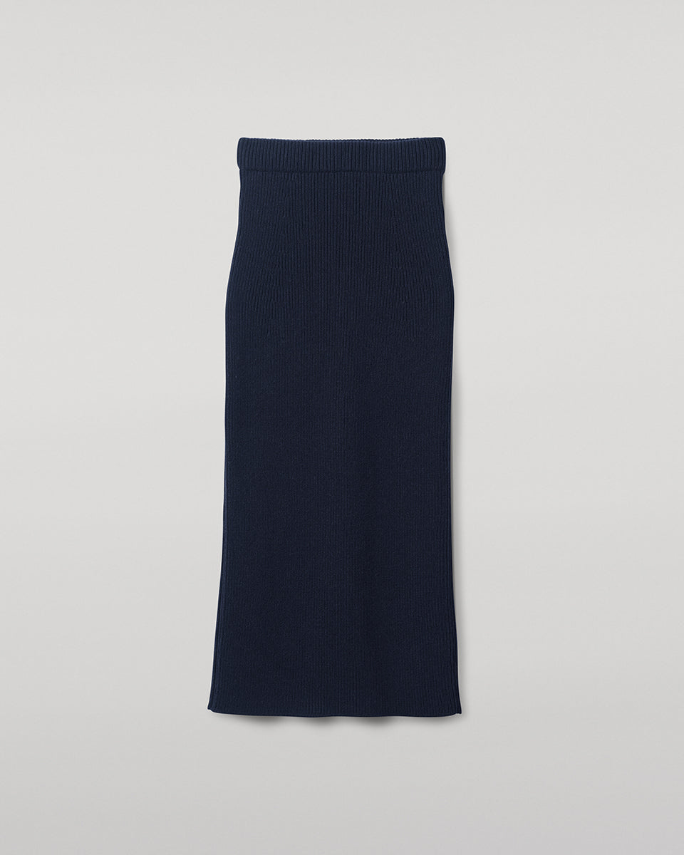 Johnstons of Elgin - Cashmere Dark Navy Midi Skirt