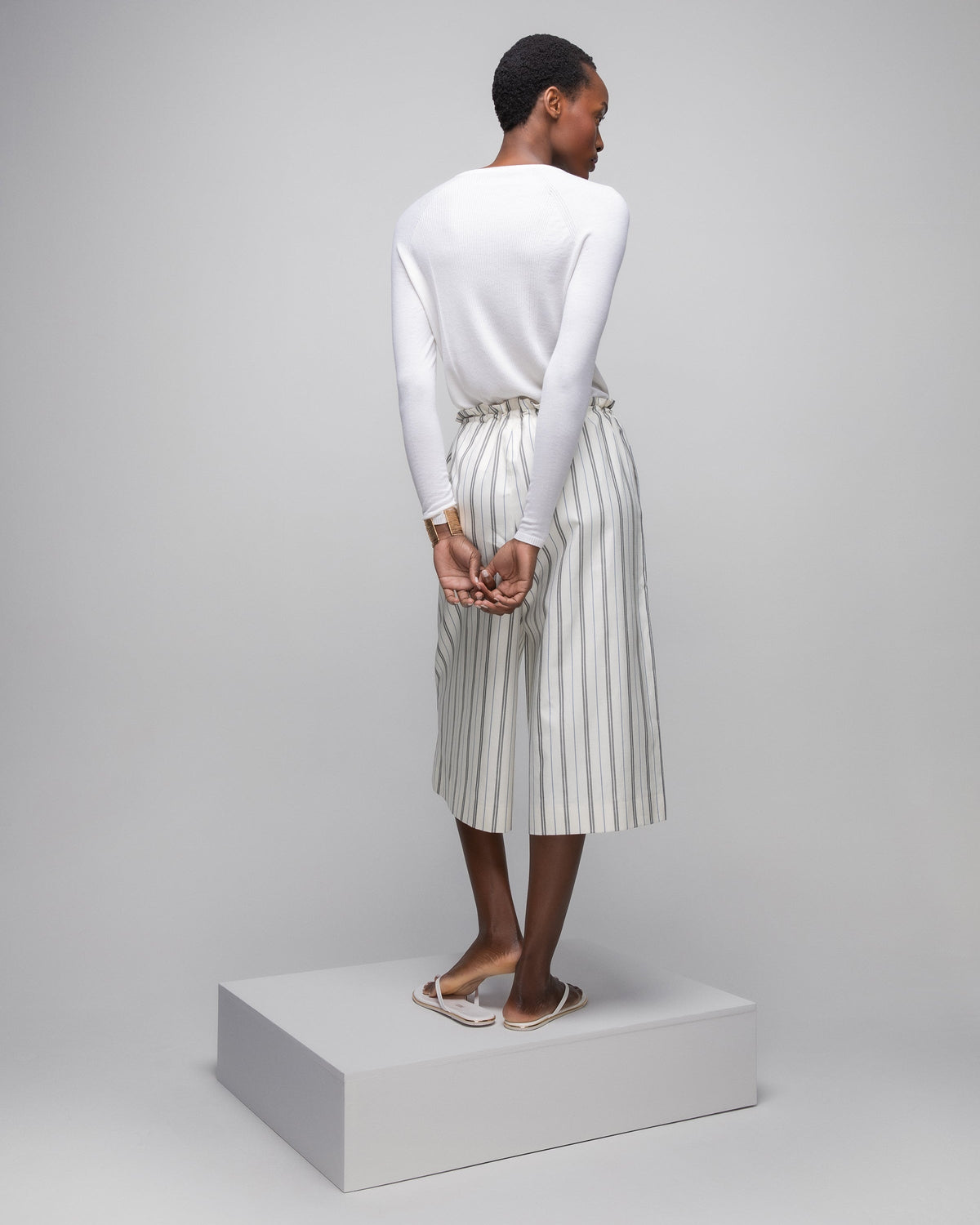 Johnstons of Elgin - Gathered Waist Cropped Stripe Trousers