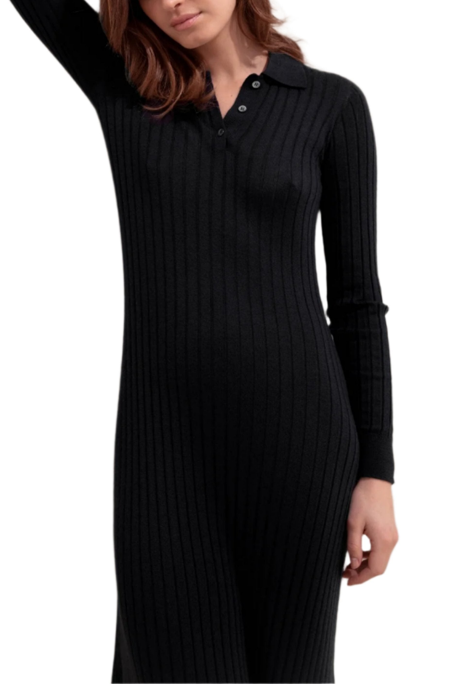 Johnstons of Elgin - Superfine Cashmere Silk Black Polo Dress