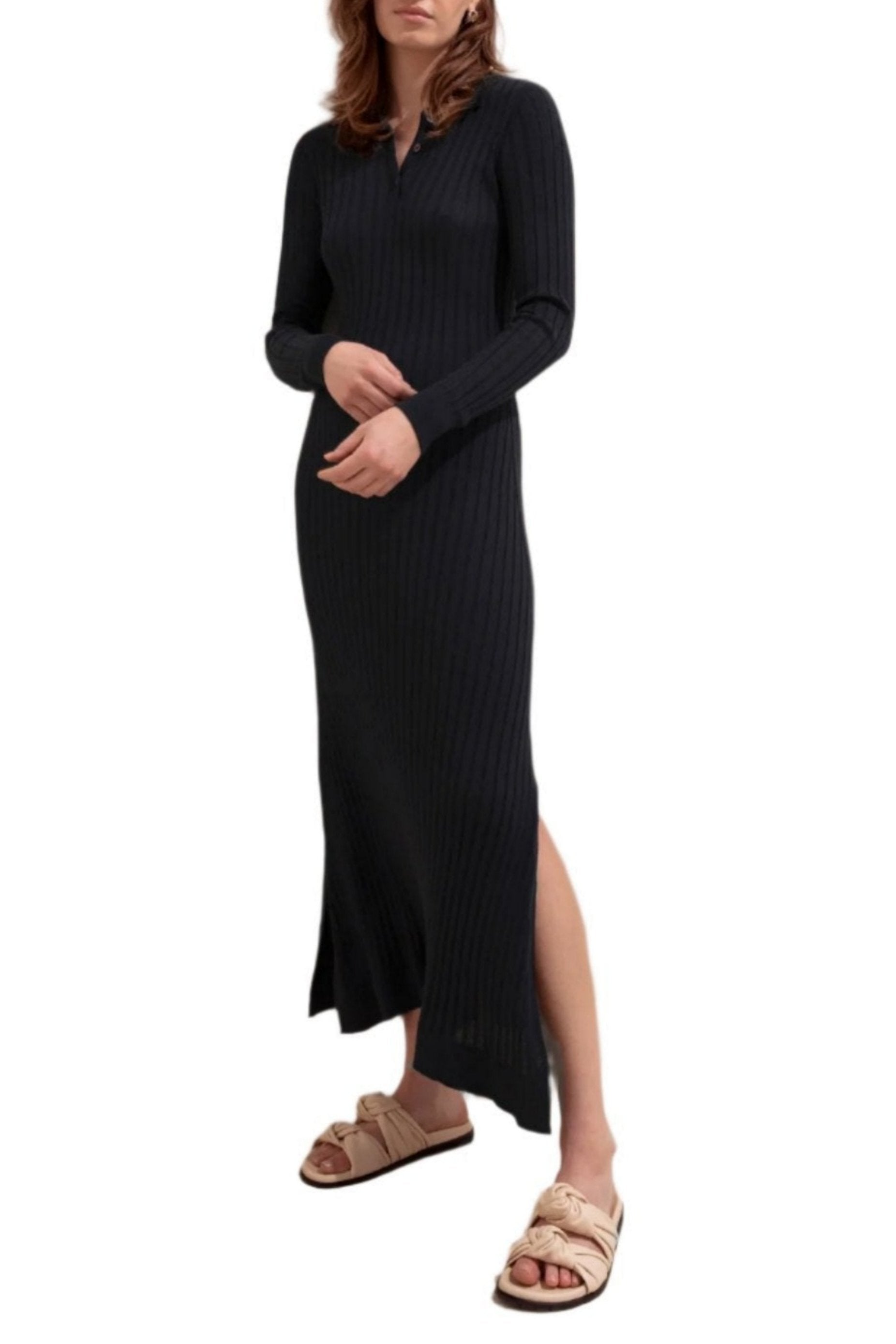 Johnstons of Elgin - Superfine Cashmere Silk Black Polo Dress