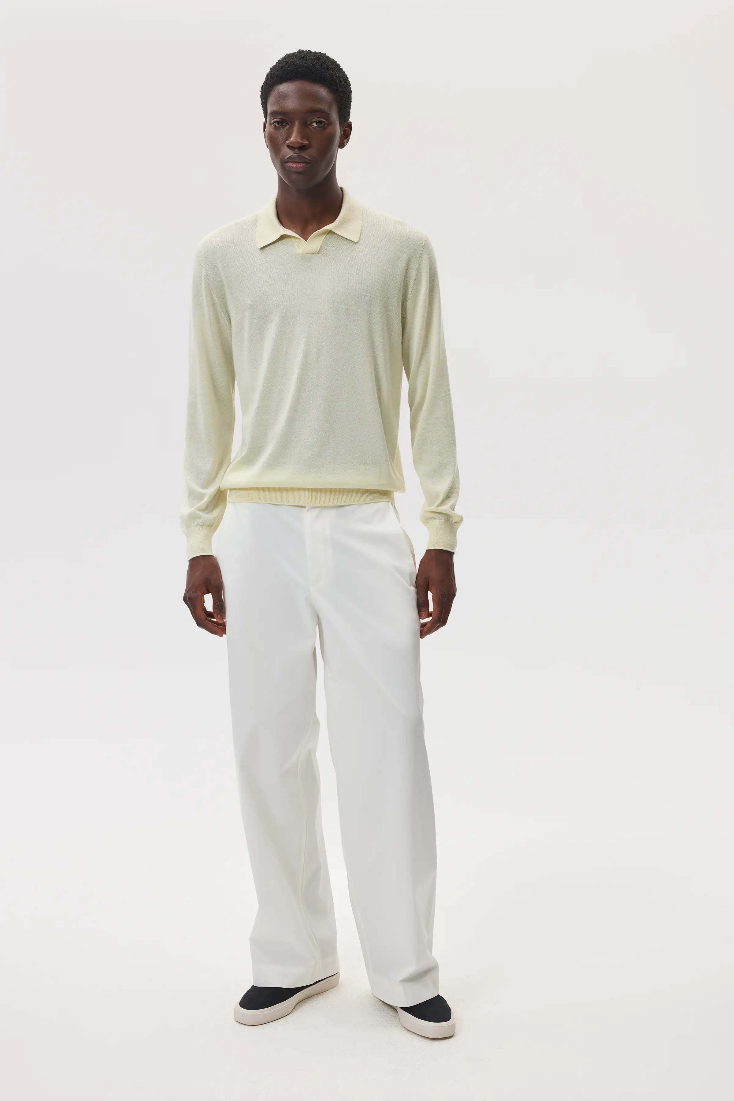 Johnstons of Elgin - Superfine Cashmere Silk Light Yellow Polo Shirt