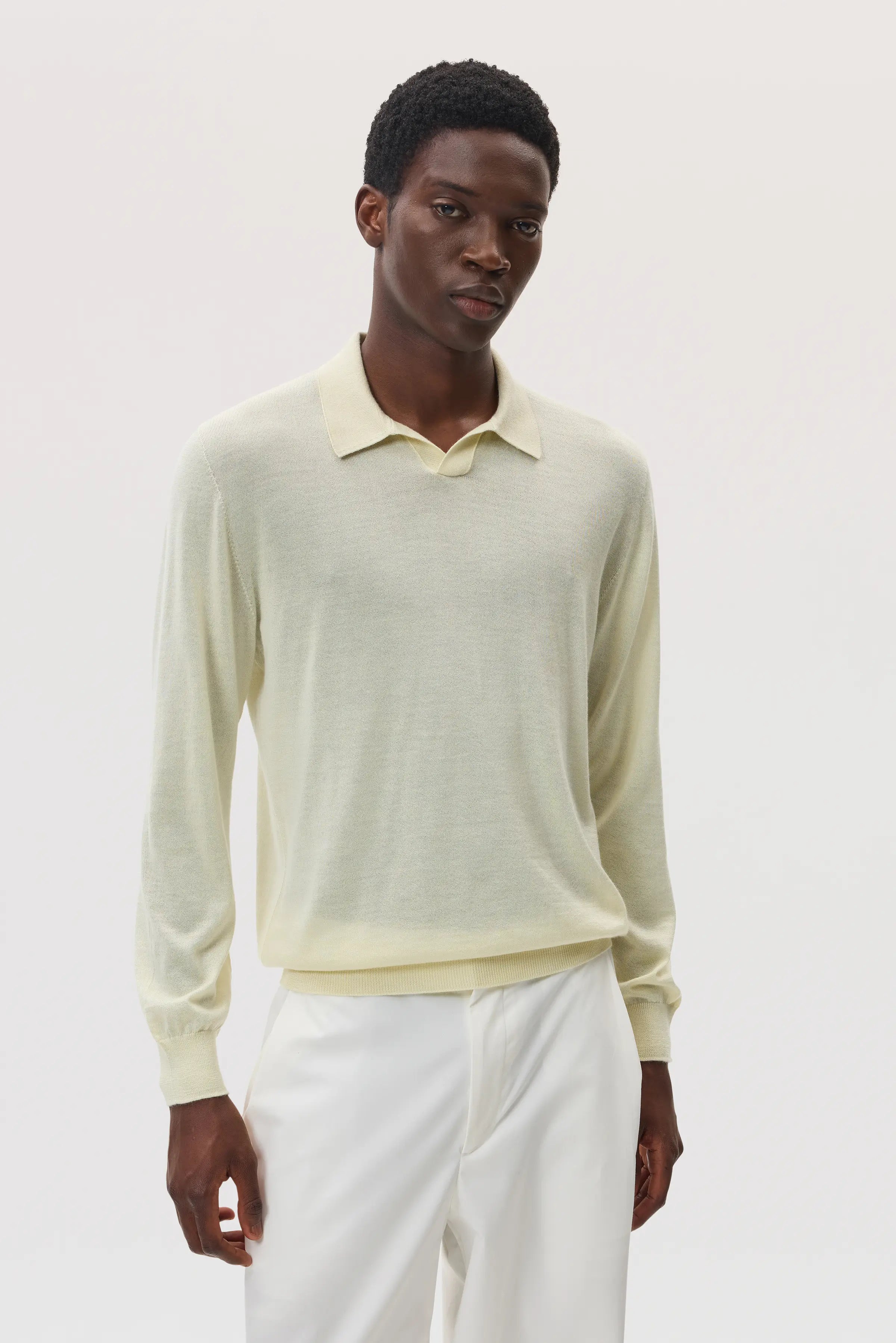 Johnstons of Elgin - Superfine Cashmere Silk Light Yellow Polo Shirt