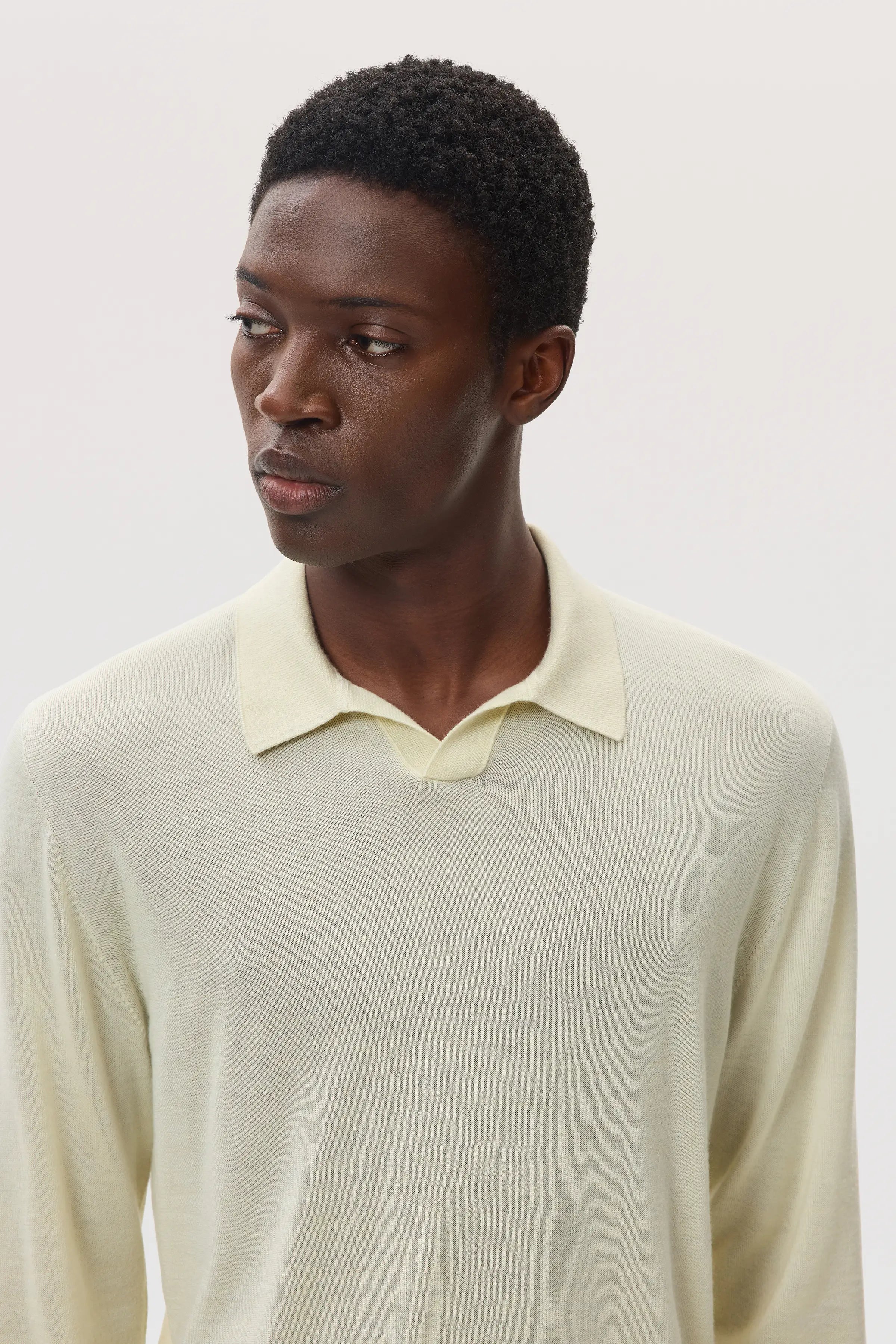 Johnstons of Elgin - Superfine Cashmere Silk Light Yellow Polo Shirt