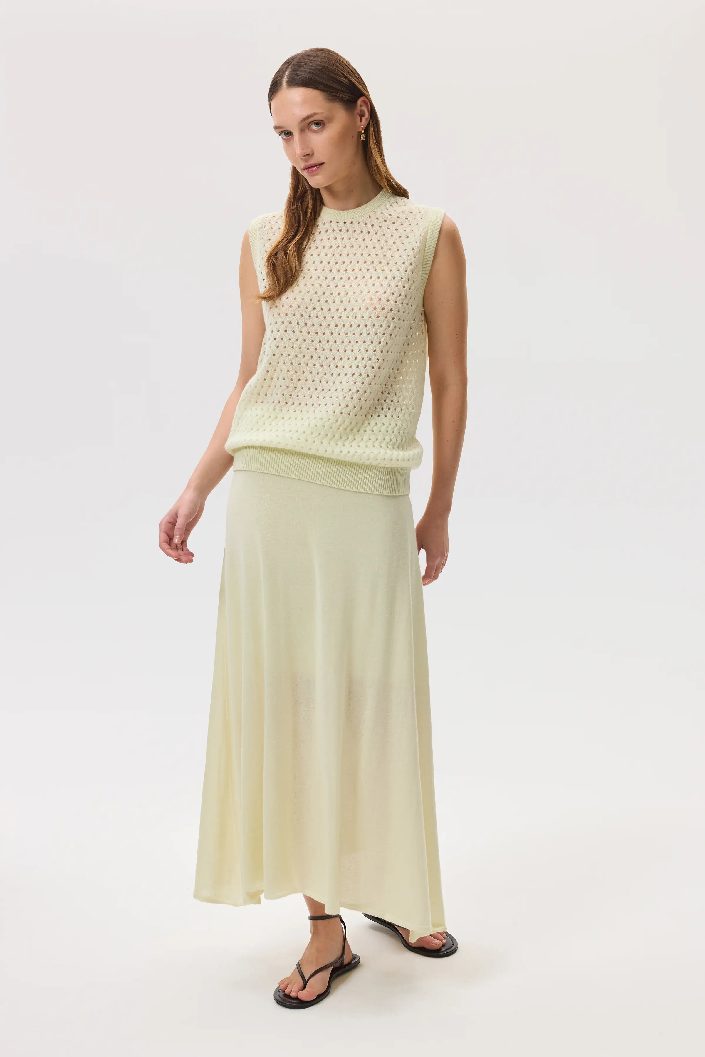 Johnstons of Elgin - Cashmere Silk Light Yellow A - Line Skirt