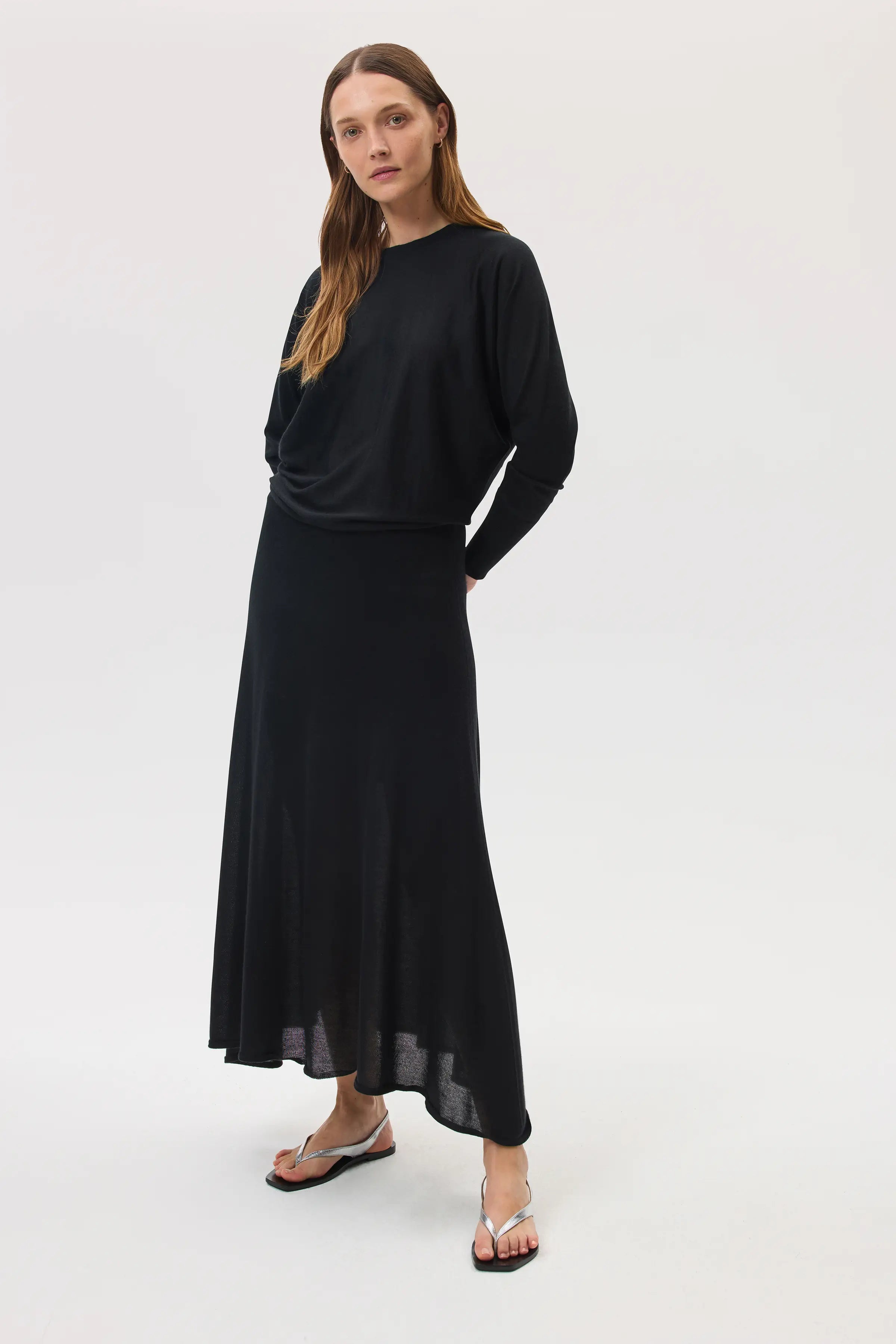 Johnstons of Elgin - Cashmere Silk A - Line Black Skirt