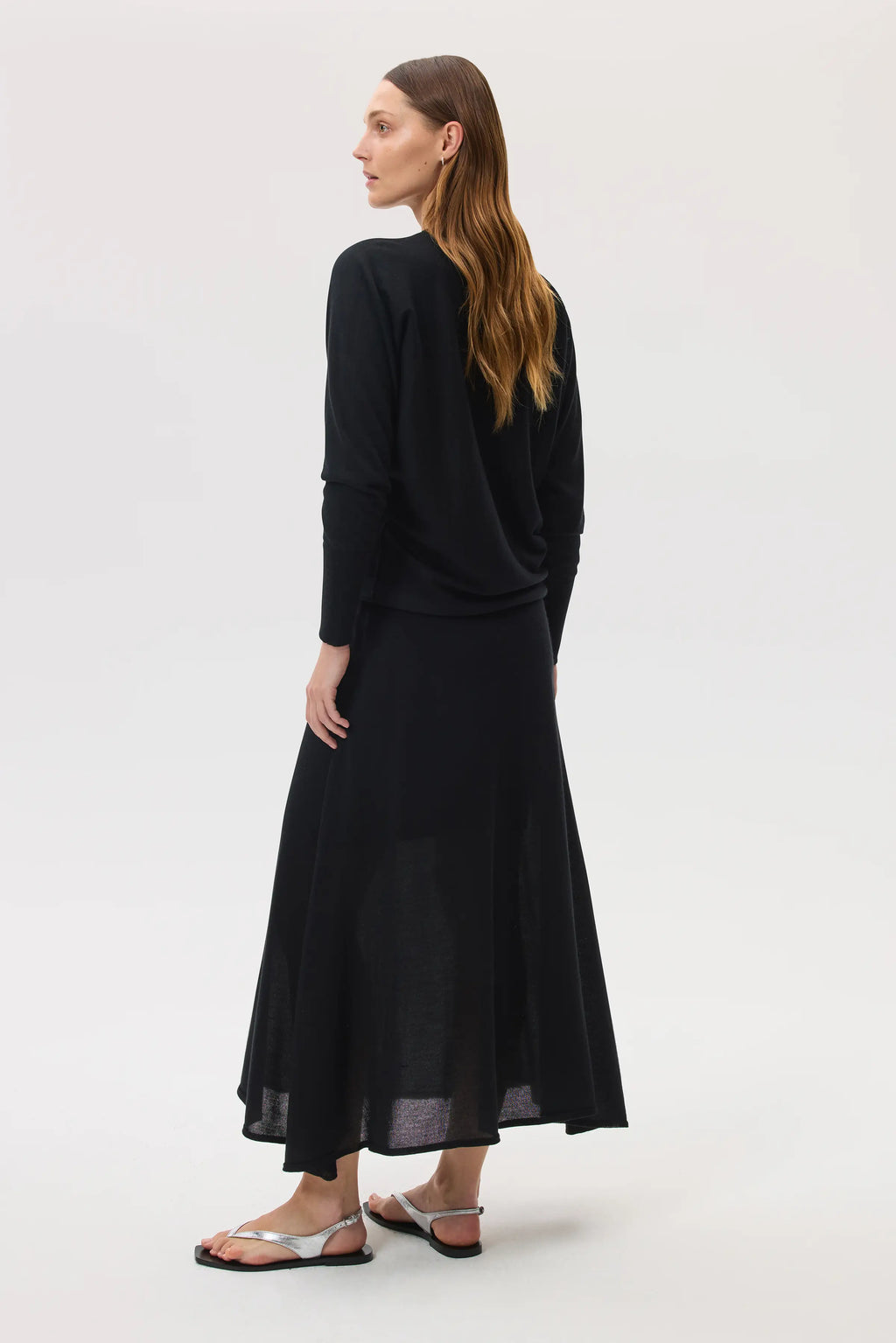 Johnstons of Elgin - Cashmere Silk A - Line Black Skirt
