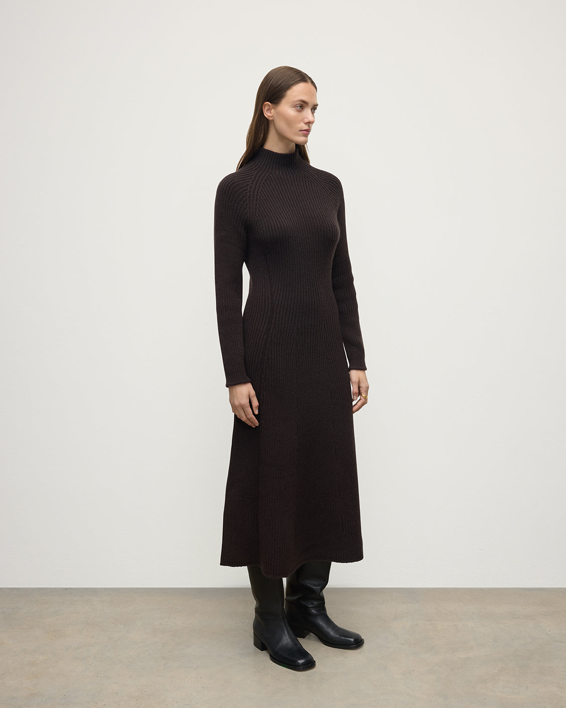 Johnstons of Elgin - Cashmere Dark Brown Midi Dress