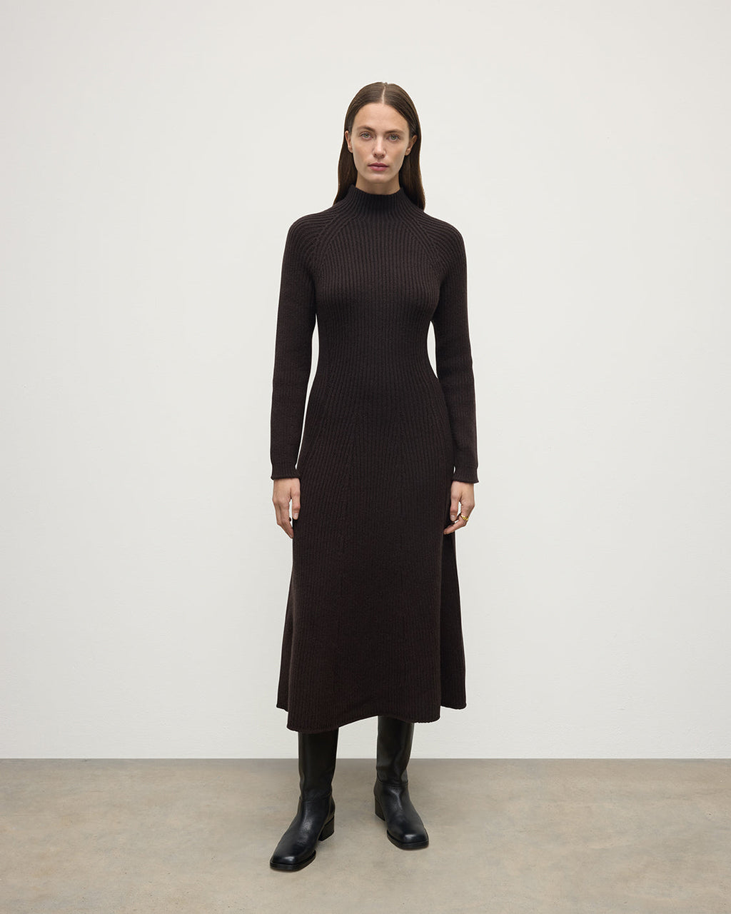 Johnstons of Elgin - Cashmere Dark Brown Midi Dress