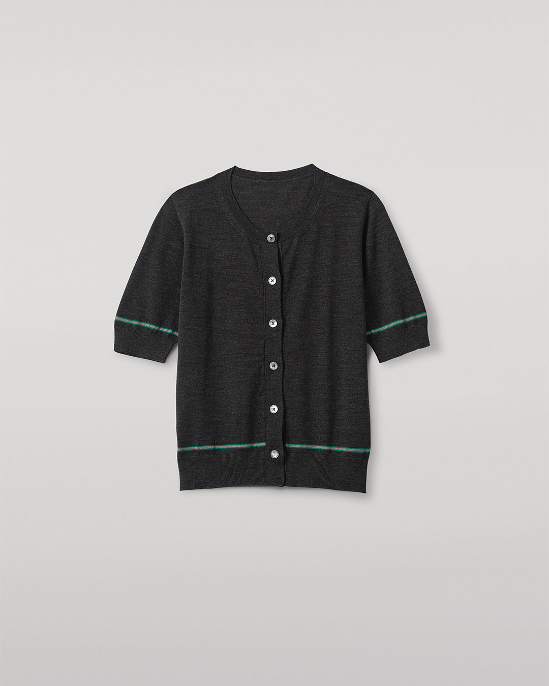 Johnstons of Elgin - Brae Dark Grey Merino Short Sleeve Cardigan