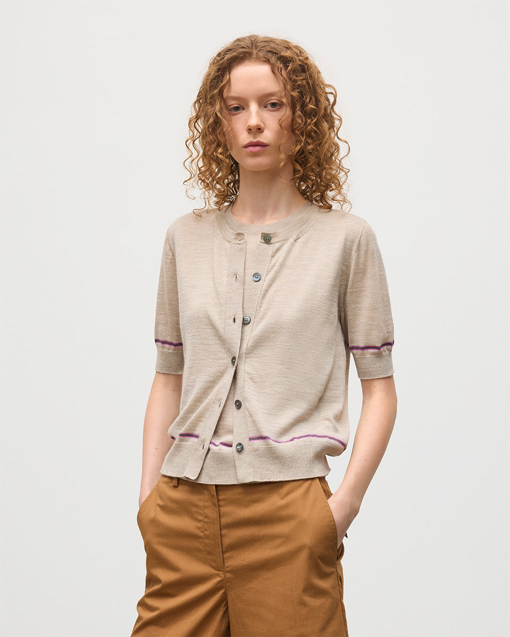 Johnstons of Elgin - Brae Natural Merino Short Sleeve Cardigan