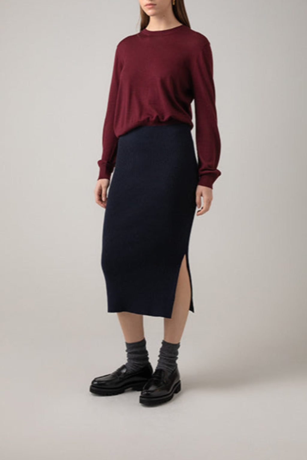 Johnstons of Elgin - Dark Navy Ribbed Cashmere Tube Skirt