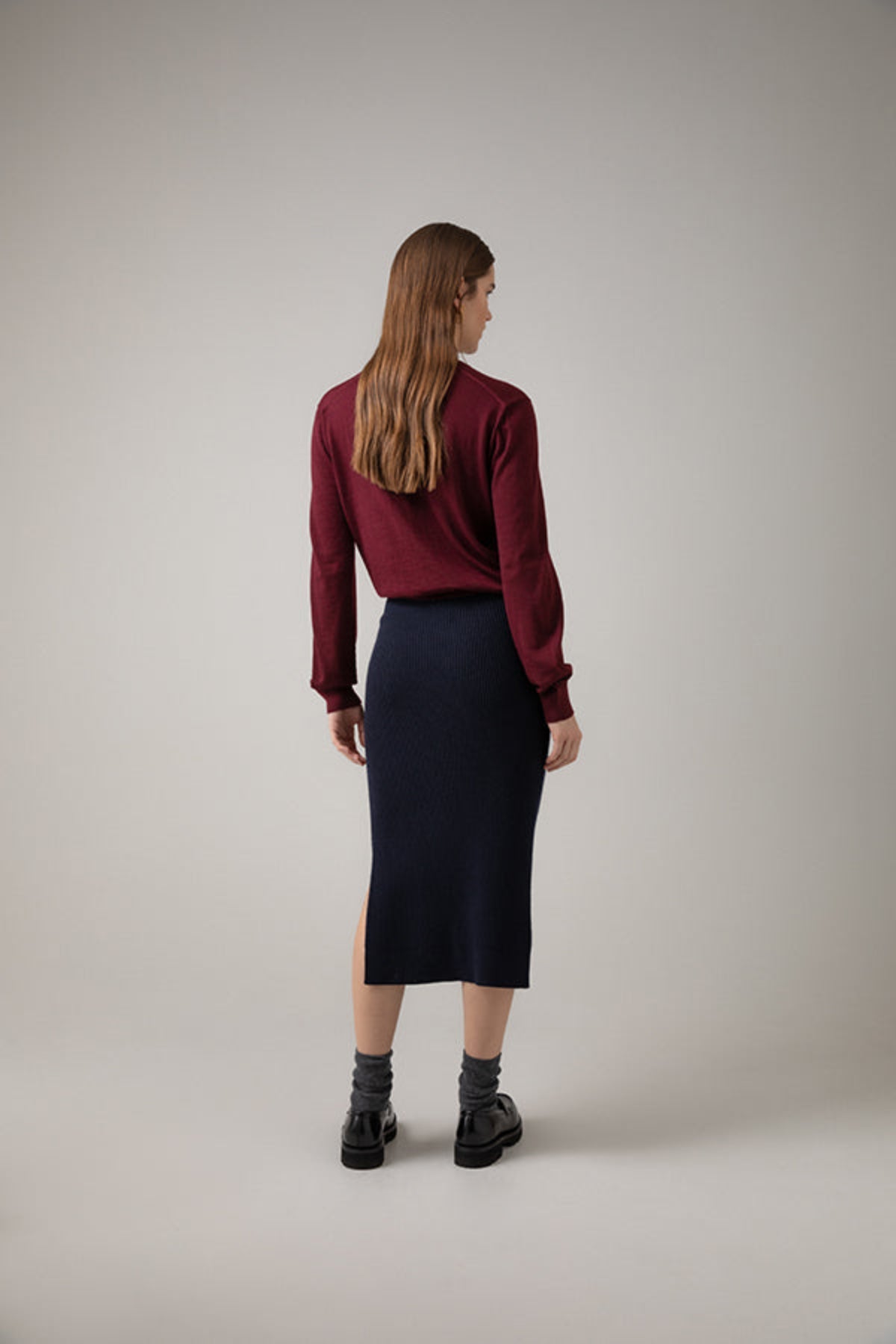 Johnstons of Elgin - Dark Navy Ribbed Cashmere Tube Skirt