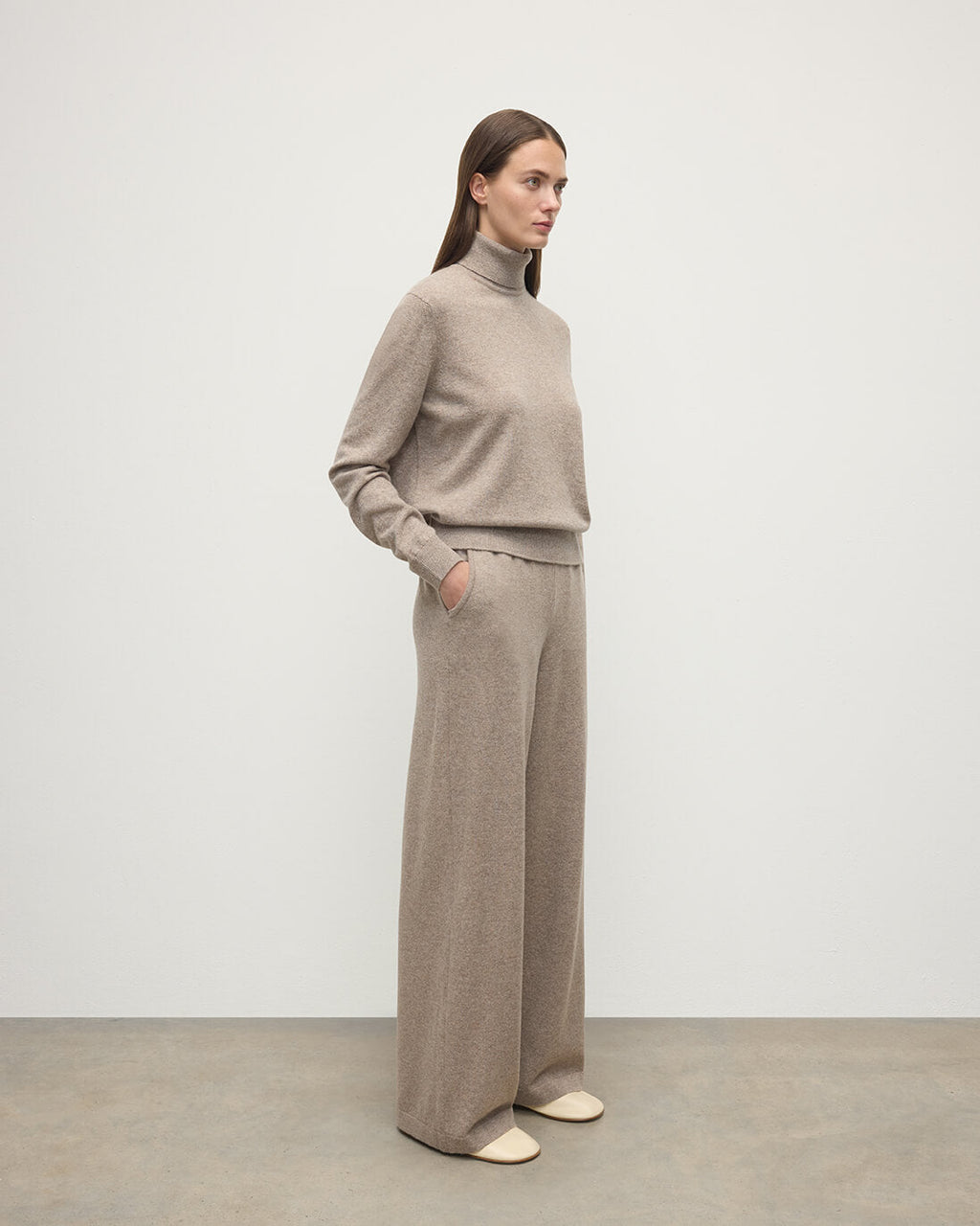 Johnstons of Elgin - Wide Leg Light Brown Cashmere Trousers