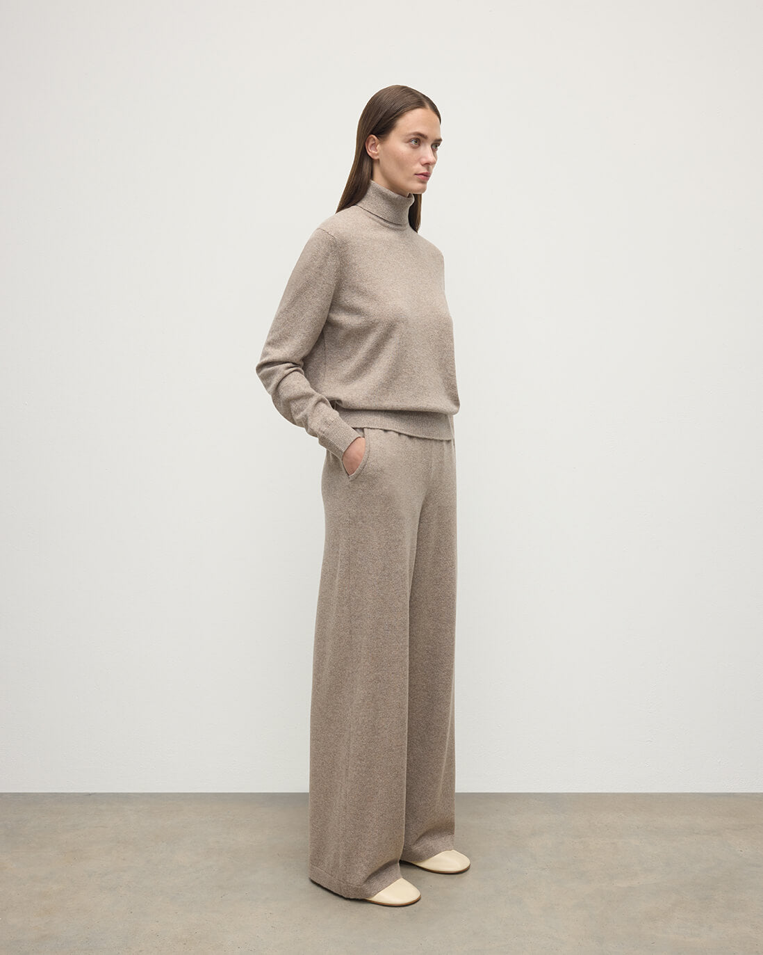Johnstons of Elgin - Wide Leg Light Brown Cashmere Trousers