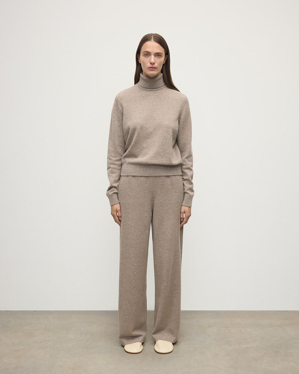 Johnstons of Elgin - Wide Leg Light Brown Cashmere Trousers