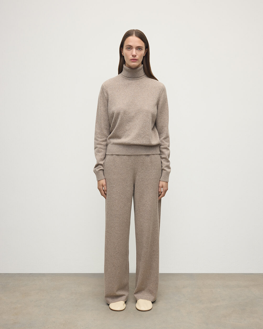 Johnstons of Elgin - Wide Leg Light Brown Cashmere Trousers
