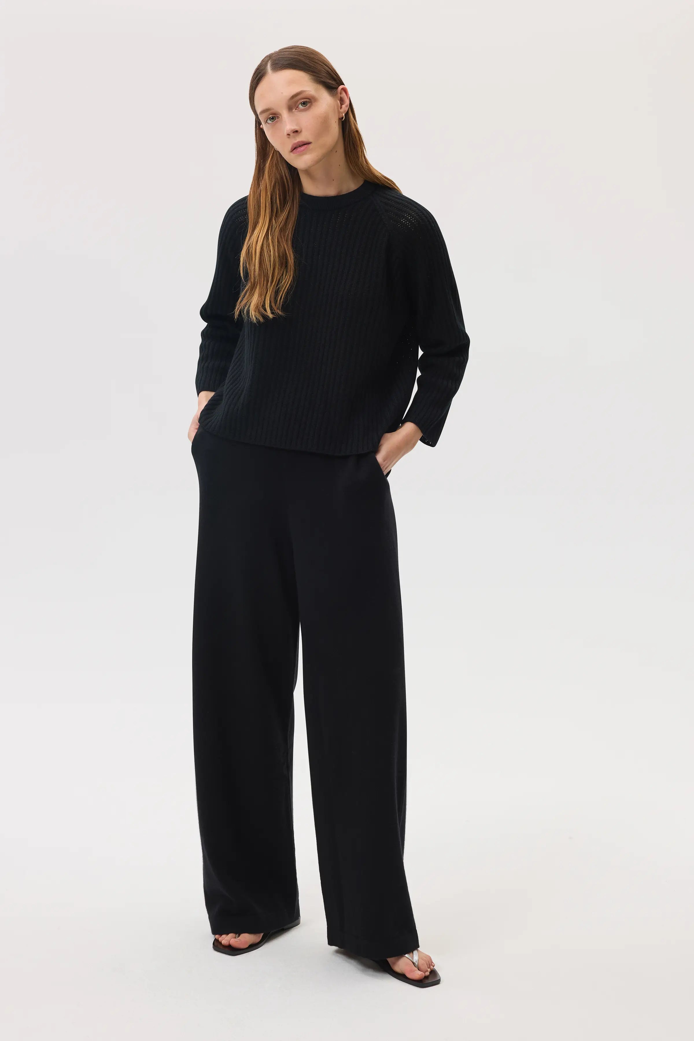 Johnstons of Elgin - High Rise Black Cashmere Culottes