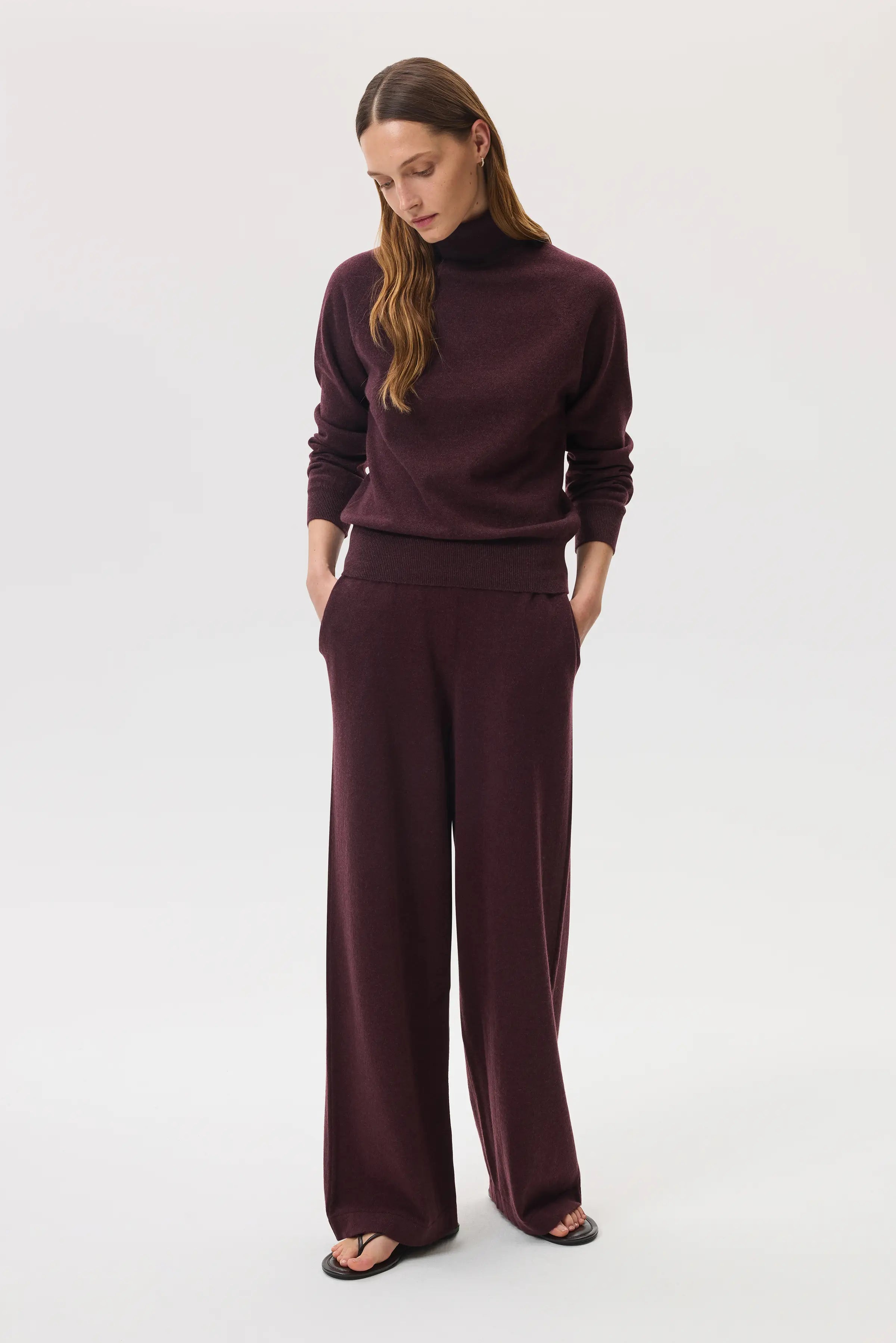 Johnstons of Elgin - High Rise Dark Red Cashmere Culottes