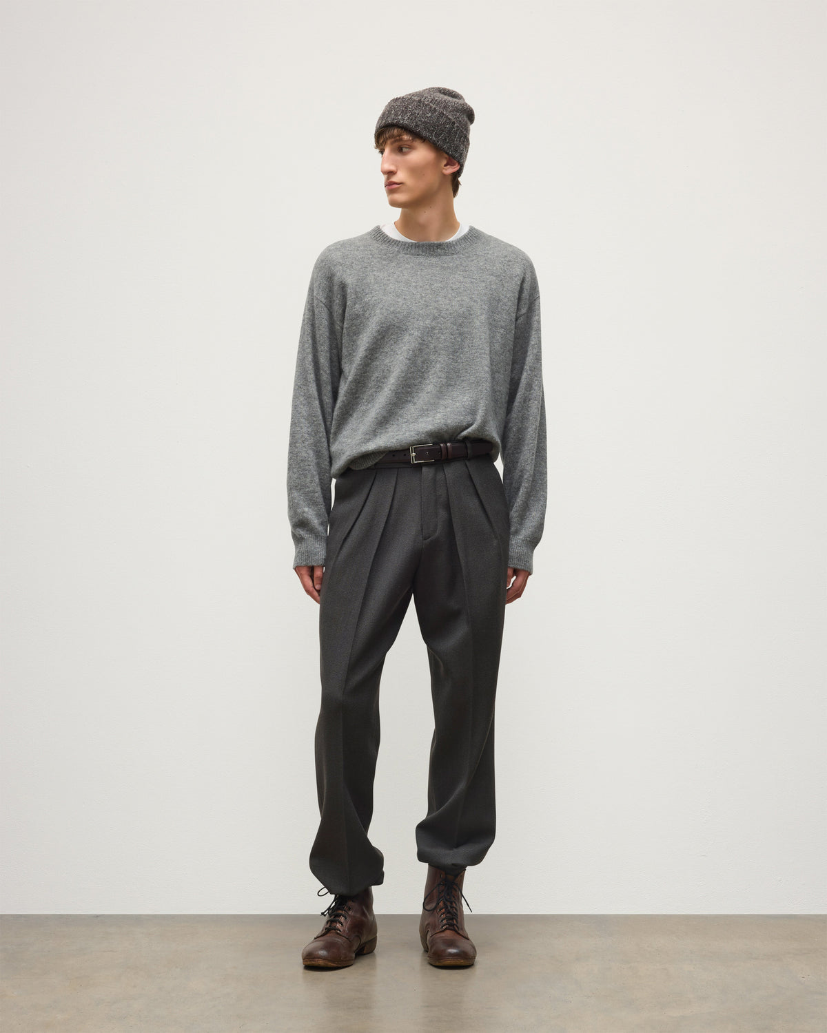 Johnstons of Elgin - Paxton Grey Brushed Cashmere - Silk Jumper