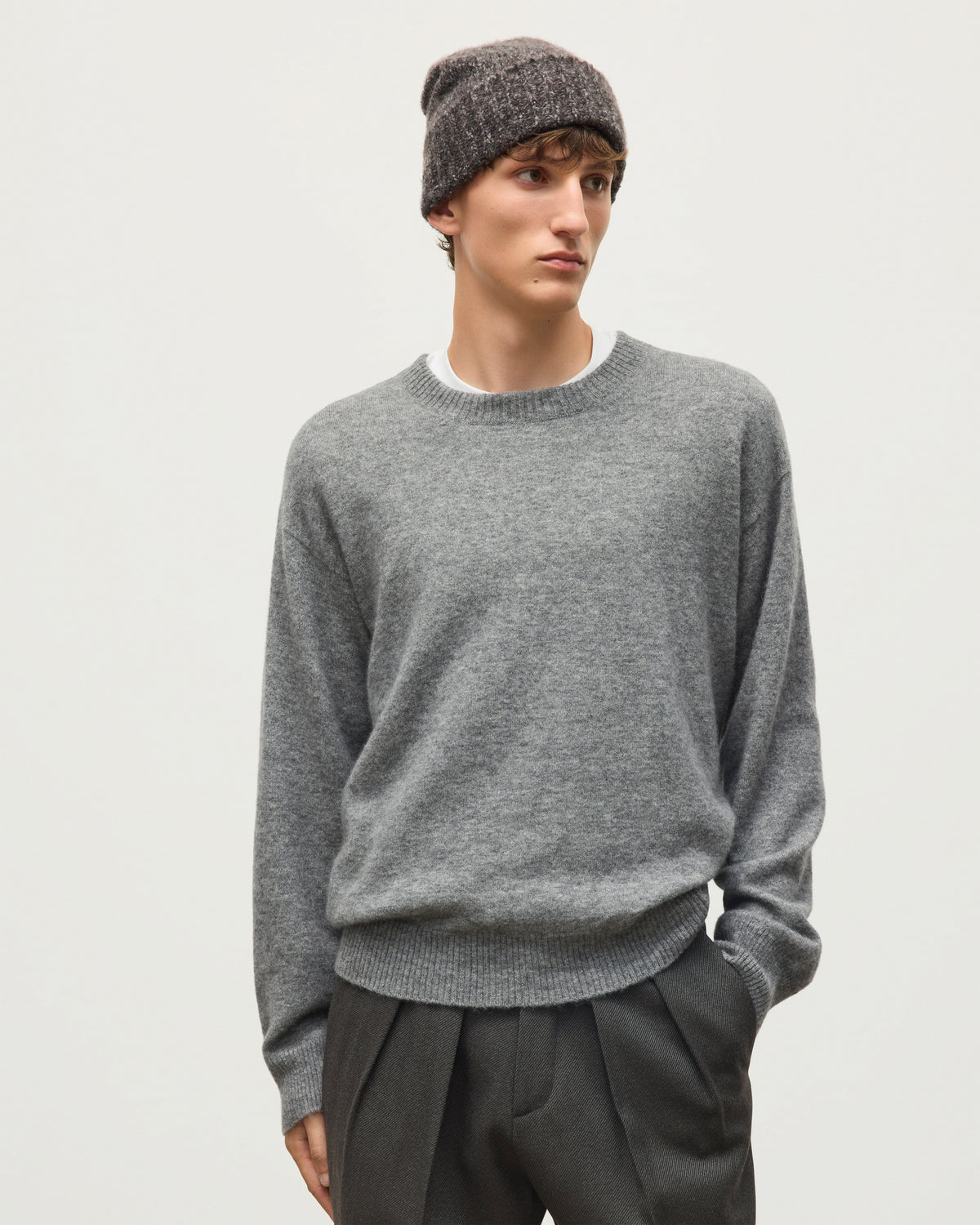 Johnstons of Elgin - Paxton Grey Brushed Cashmere - Silk Jumper