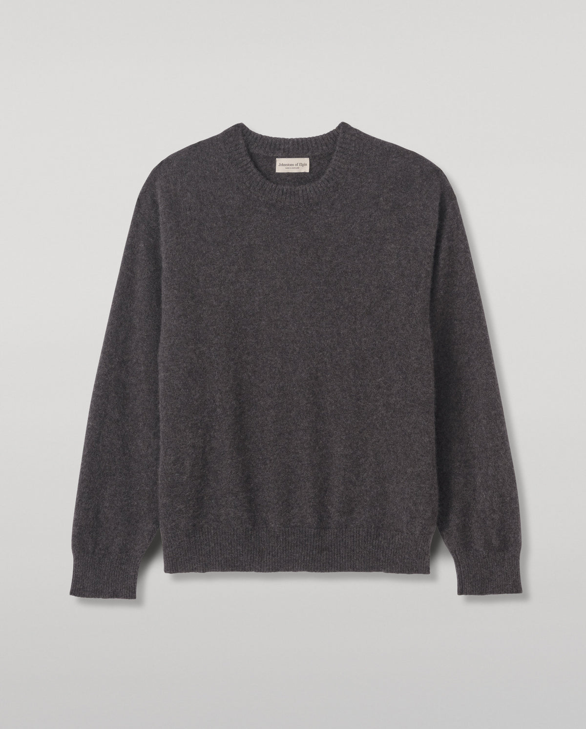 Johnstons of Elgin - Paxton Dark Grey Brushed Cashmere - Silk Jumper