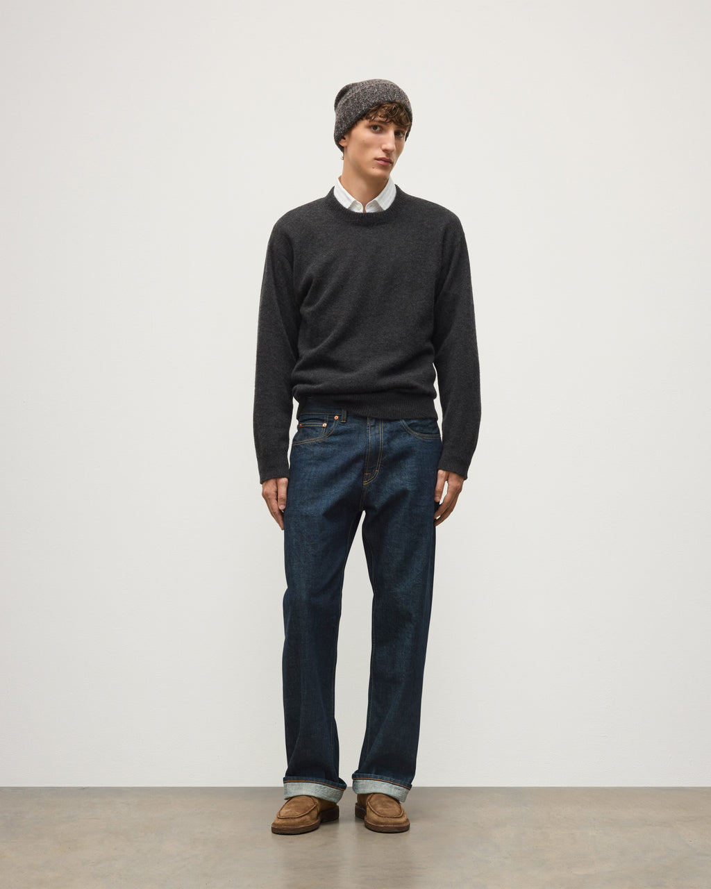 Johnstons of Elgin - Paxton Dark Grey Brushed Cashmere - Silk Jumper