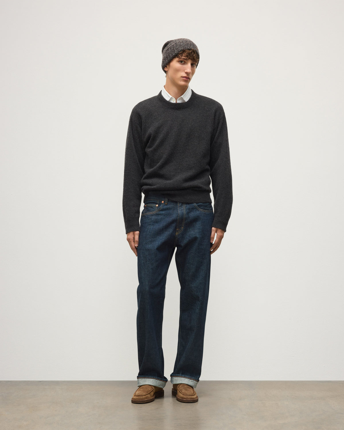 Johnstons of Elgin - Paxton Dark Grey Brushed Cashmere - Silk Jumper
