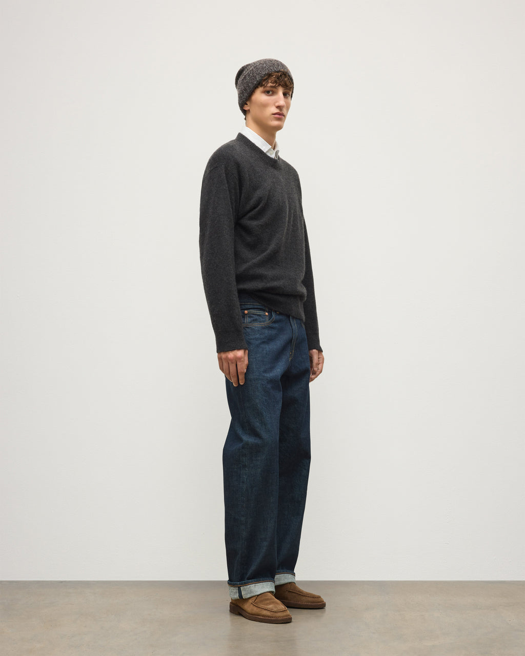 Johnstons of Elgin - Paxton Dark Grey Brushed Cashmere - Silk Jumper