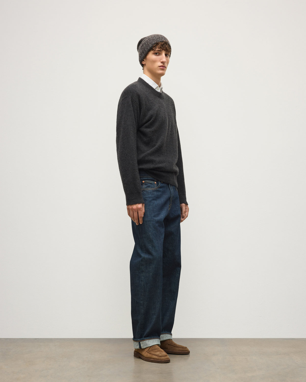 Johnstons of Elgin - Paxton Dark Grey Brushed Cashmere - Silk Jumper