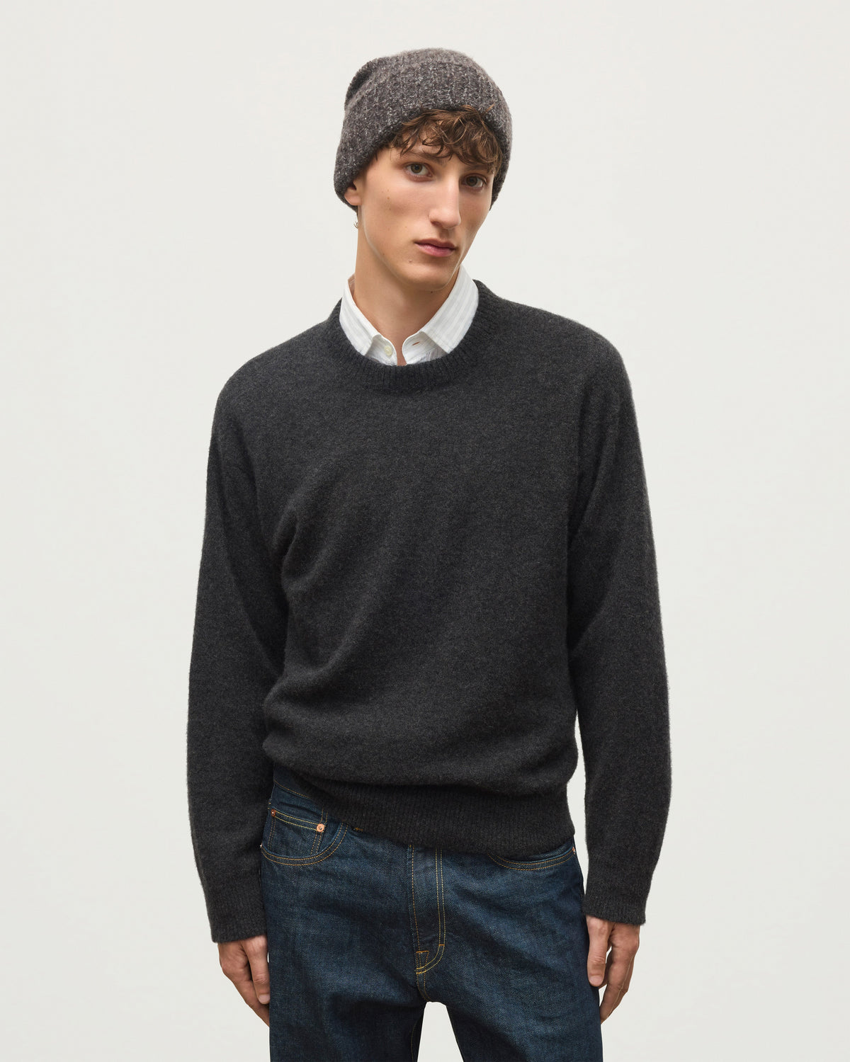 Johnstons of Elgin - Paxton Dark Grey Brushed Cashmere - Silk Jumper