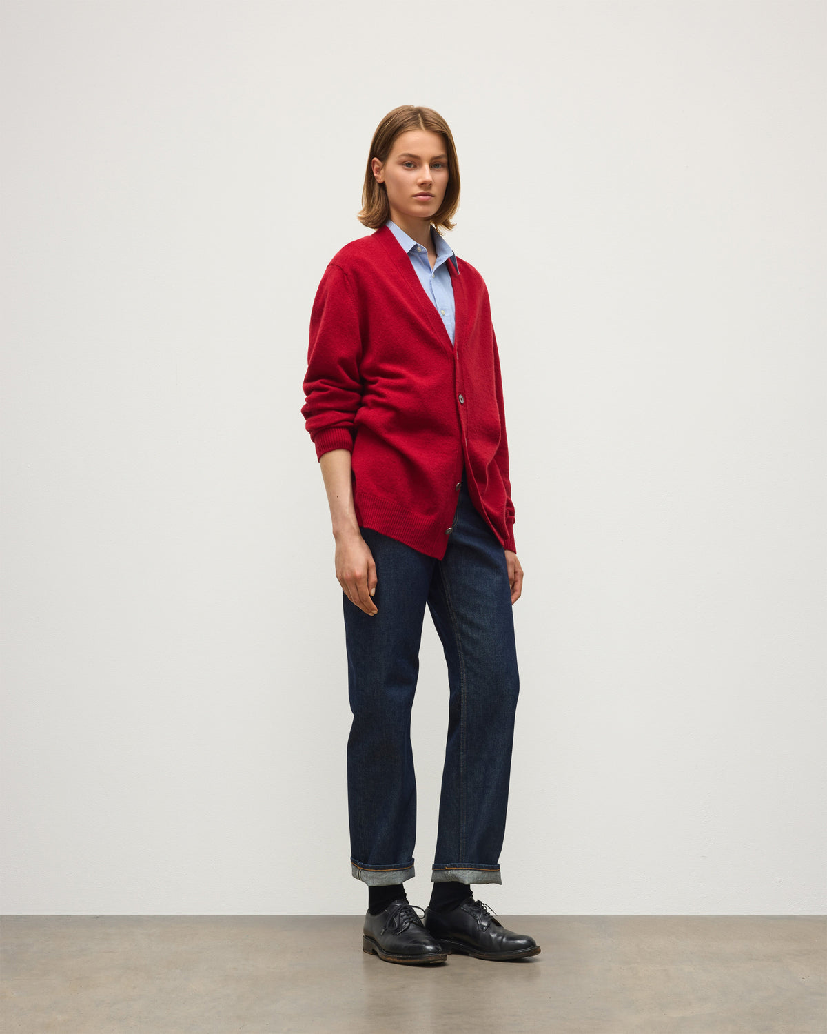Johnstons of Elgin - Boyce Red Brushed Cashmere - Silk Cardigan