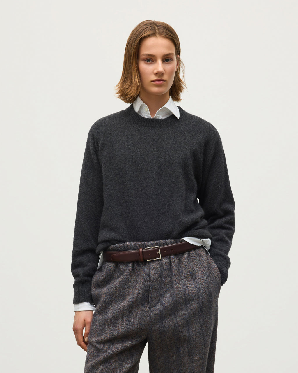 Johnstons of Elgin - Boyce Grey Brushed Cashmere - Silk Jumper