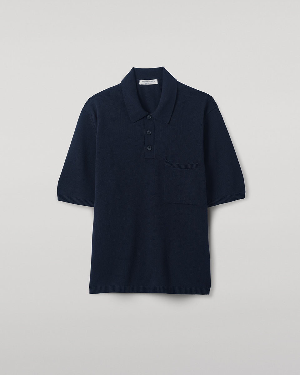 Johnstons of Elgin - Superfine Merino Relaxed Dark Navy Polo Shirt