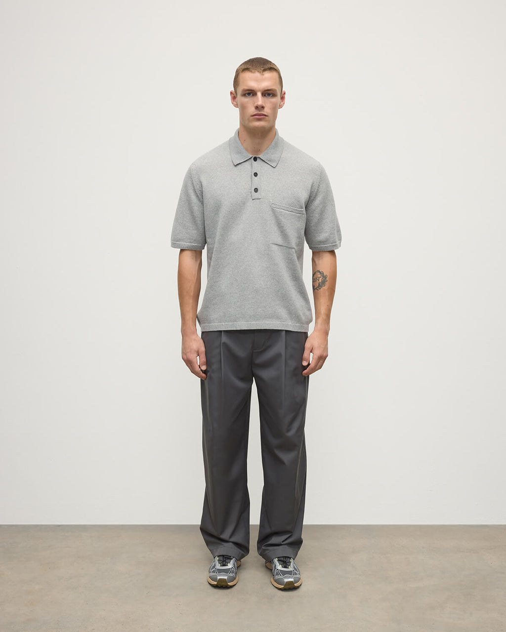 Johnstons of Elgin - Superfine Merino Relaxed Light Grey Polo Shirt