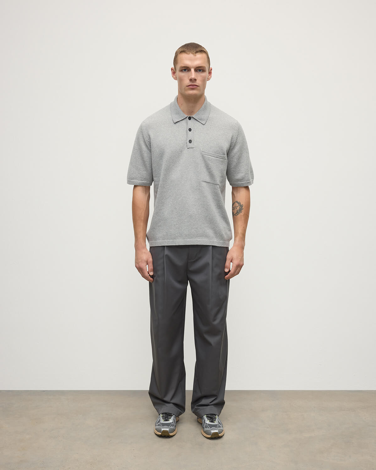 Johnstons of Elgin - Superfine Merino Relaxed Light Grey Polo Shirt
